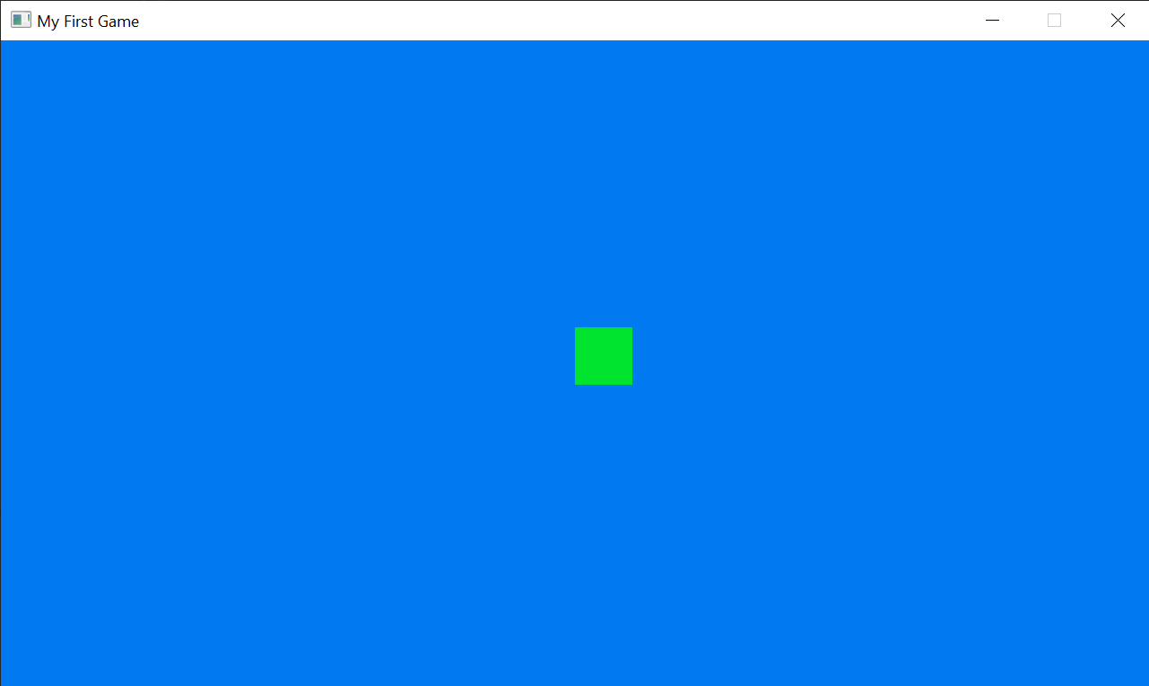 The green box rendering on top of our blue background