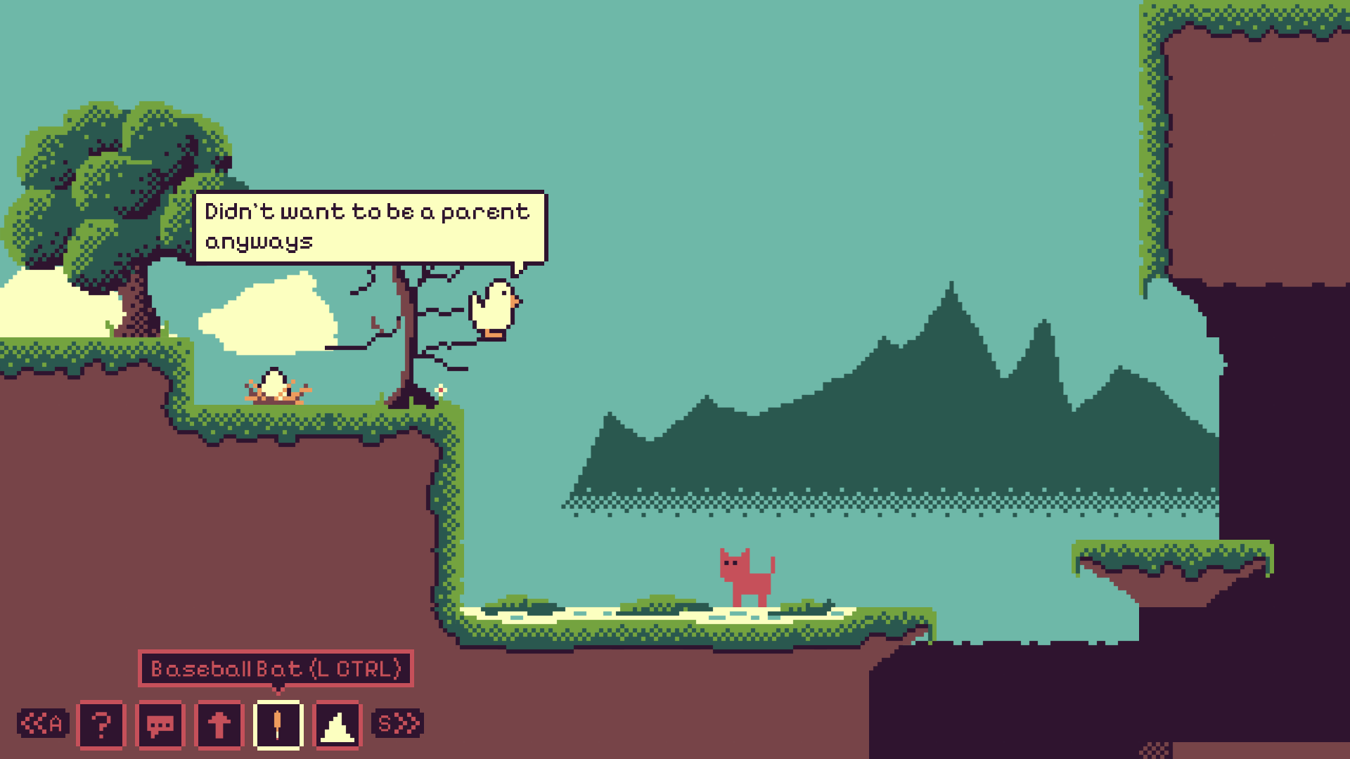 A screenshot of a video game with a UI displaying some possible actions in the bottom left corner